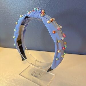Faux Pearl Blue Knotted Headband